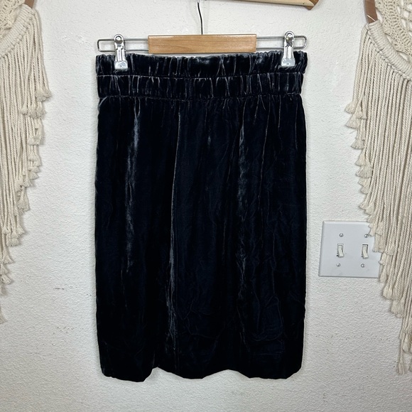 J crew midnight blue velvet velour pull on elastic waist midi skirt XS pockets - Picture 3 of 5